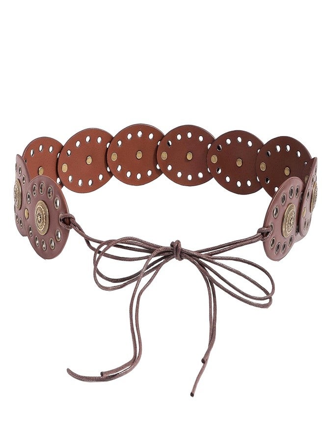 CaySep Western-Chunky-Wide-Disc-Belt for Women PU Leather Lace-up Cowgirl Waist Belt for Jeans Dress Skirt - Image 4